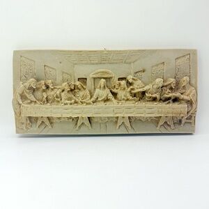 The Last Supper 3D Chalkware Relief Sculpture Religious Wall Art Decor 10”x4.5”